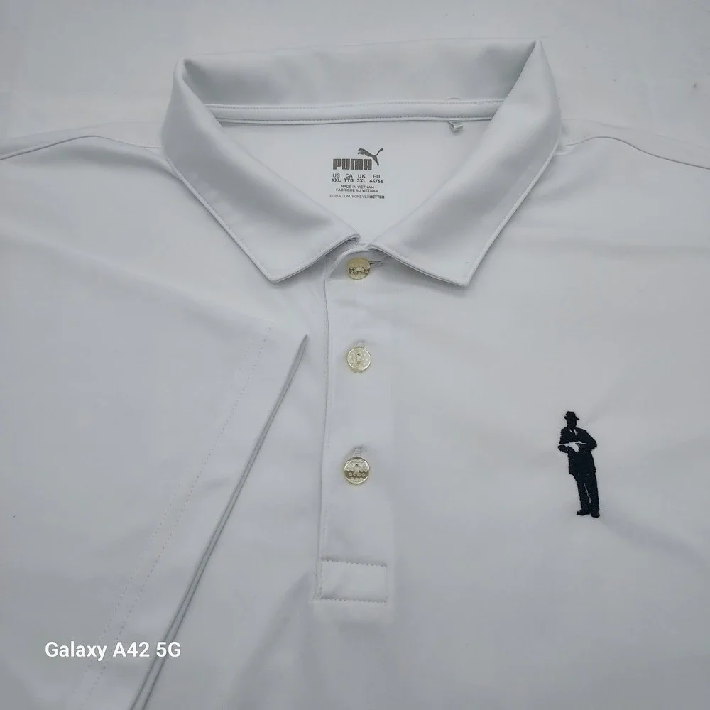 Puma Mens‎ Golf Polo Shirt White Short Sleeve Man in Hat Logo XXL 598799-02